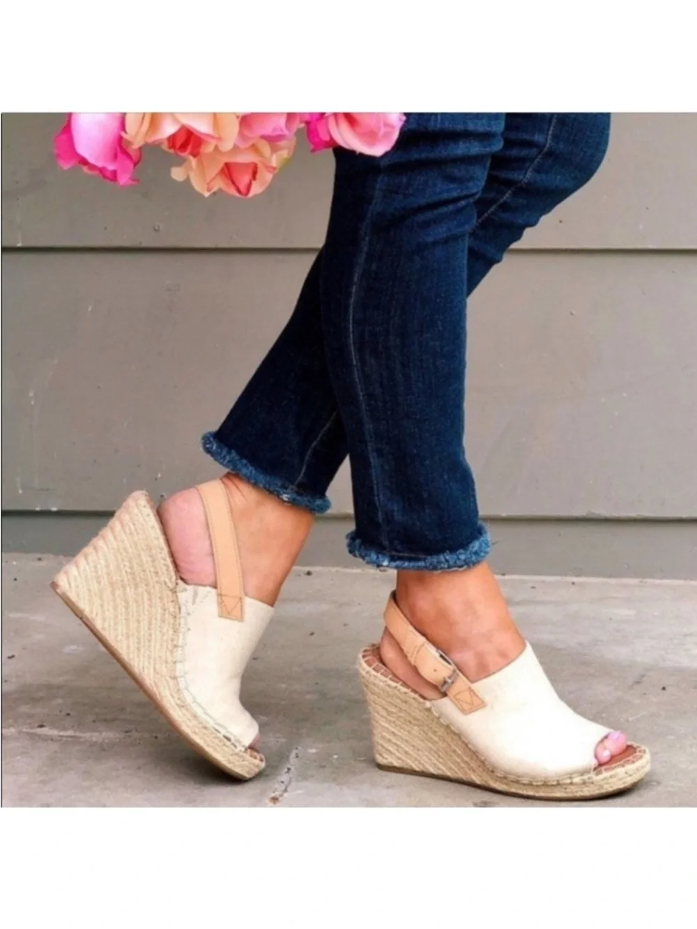 TOMS Monica Espadrille Wedge Sandal in Natural in Box - Picture 1 of 9